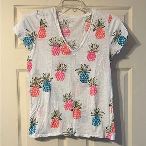 Merona Pineapple Print V-Neck Women Top Multicolor Medium